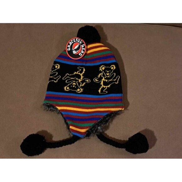 New Grateful Dead Knit Multi Color Dancing Bear Adult Laplander Hat Winter Fuzzy - Picture 2 of 2